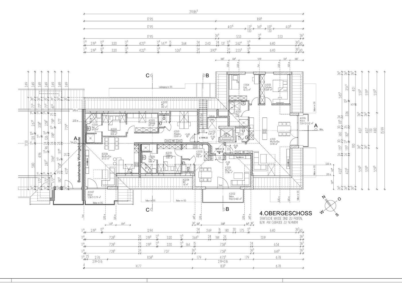 Geschossplan 4. Obergeschoss mit Lage der Wohnung 23