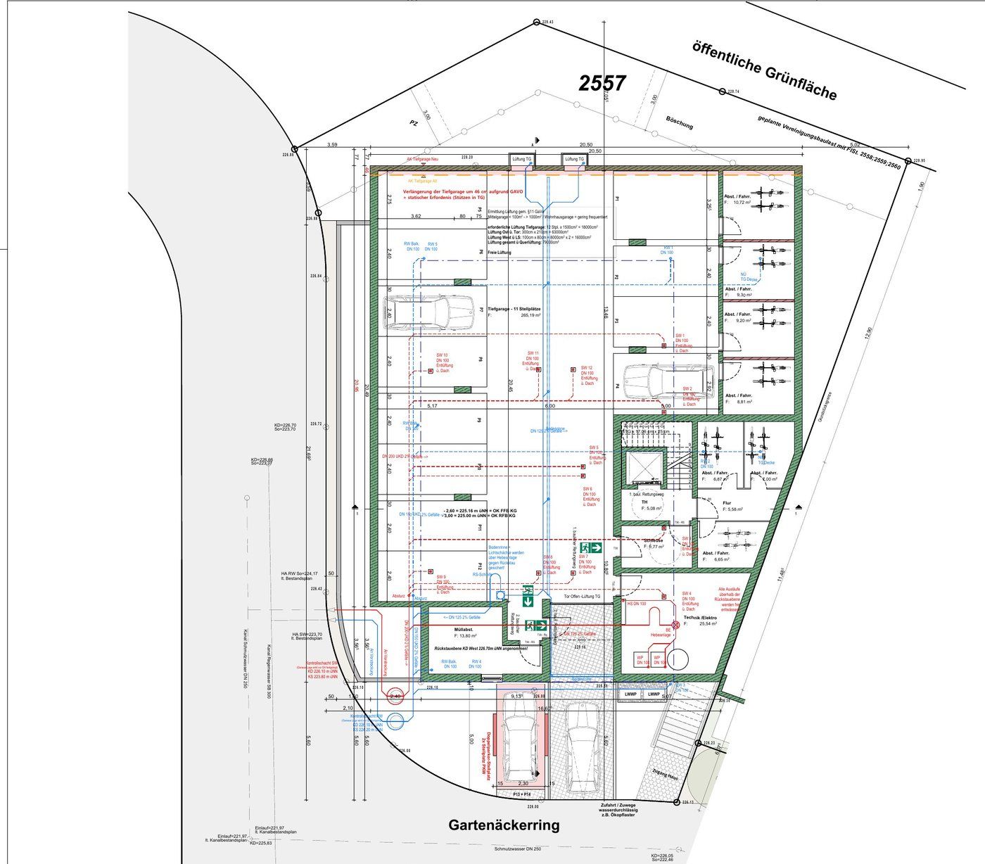 Gartenäckerring, Grundriss Tiefgarage
