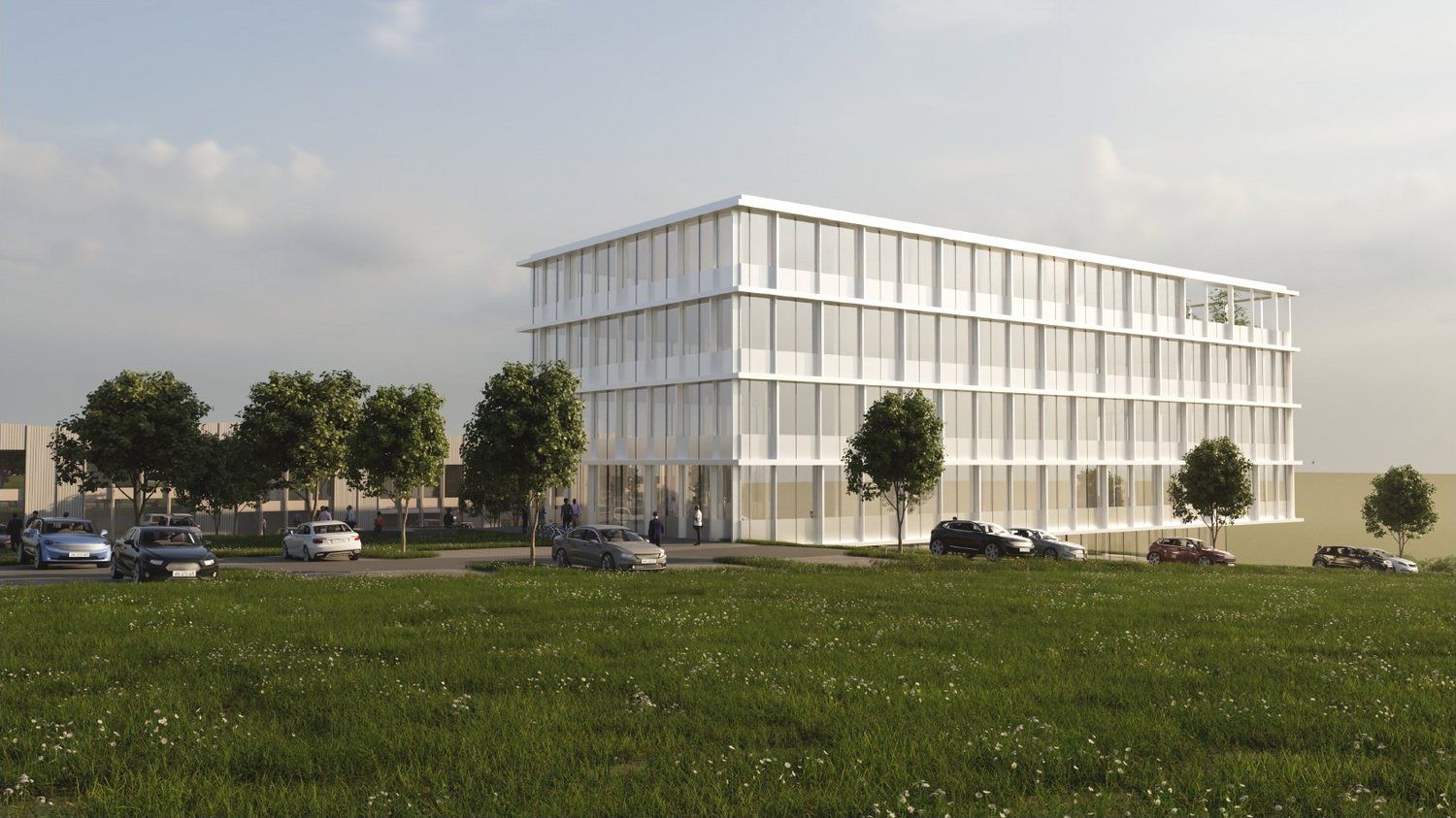 Visualisierung des geplanten Bürogebäudes im Gewerbequartier Schönblick, Öhringen